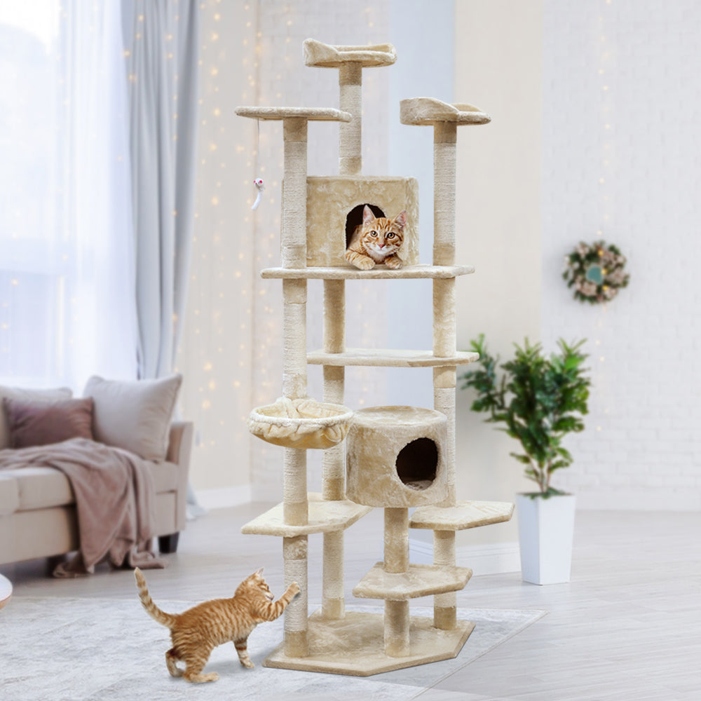 i.Pet Cat Tree 203cm Trees Scratching Post Scratcher Tower Condo House Furniture Wood Beige