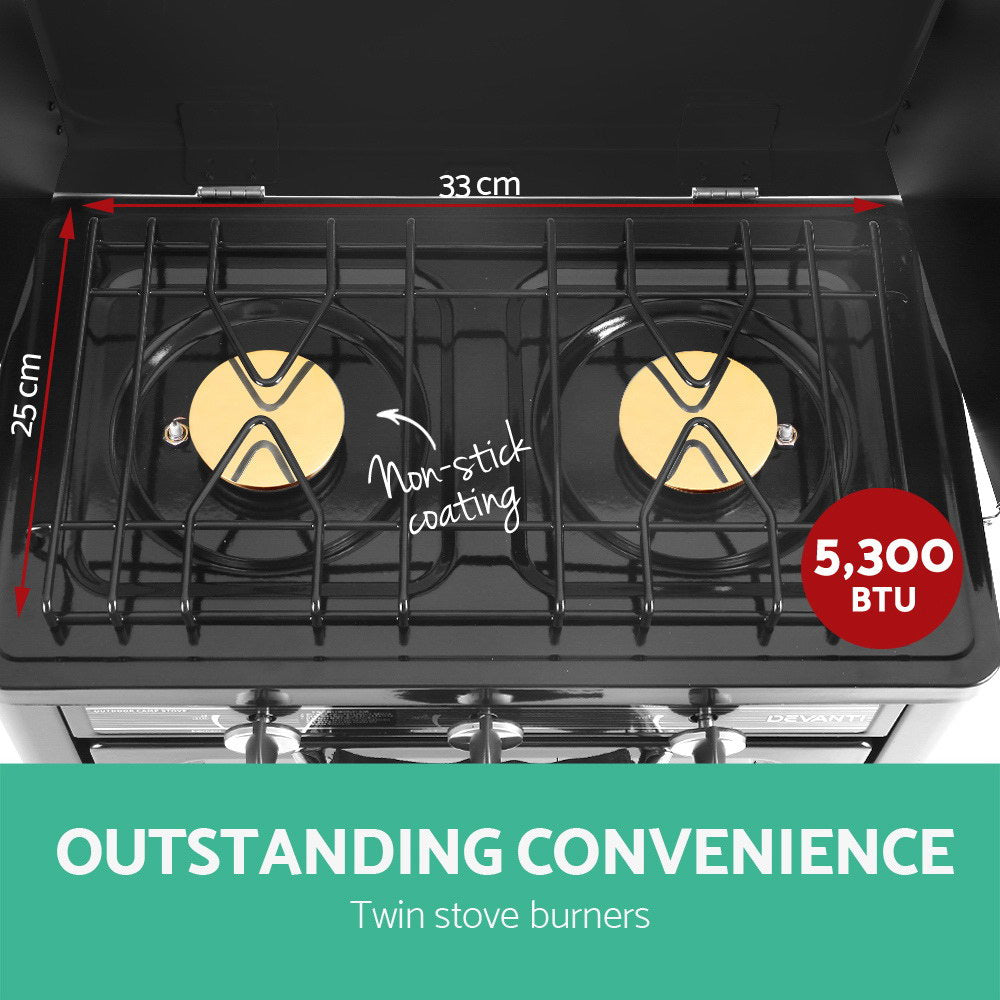 Devanti 3 Burner Portable Oven - Silver & Black