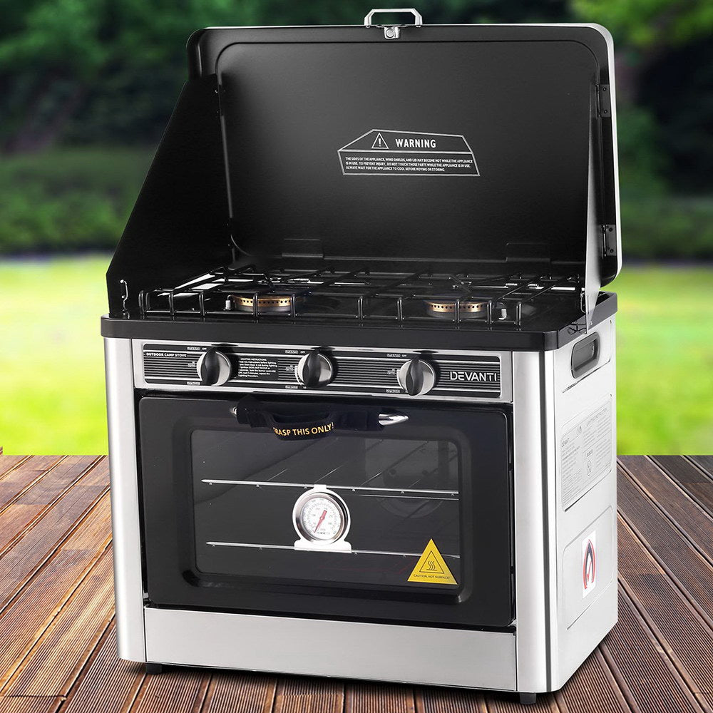 Devanti 3 Burner Portable Oven - Silver & Black