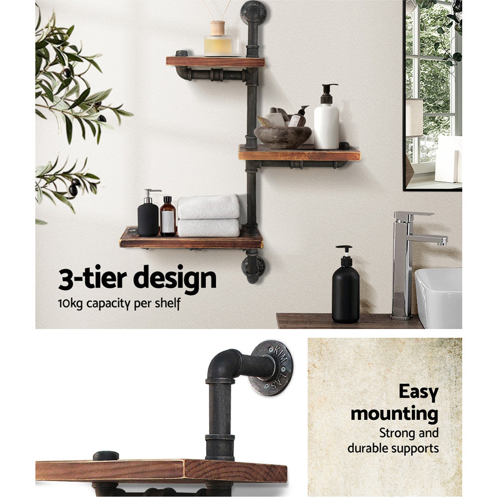 Artiss Display Shelves Bookshelf Pipe Shelf Rustic Industrial Floating Wall Shelves DIY Brackets