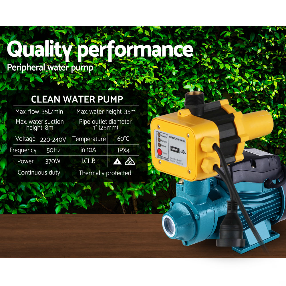 Auto Peripheral Water Pump Clean Electric Garden Farm Rain Tank Irrigation QB60 Yellow