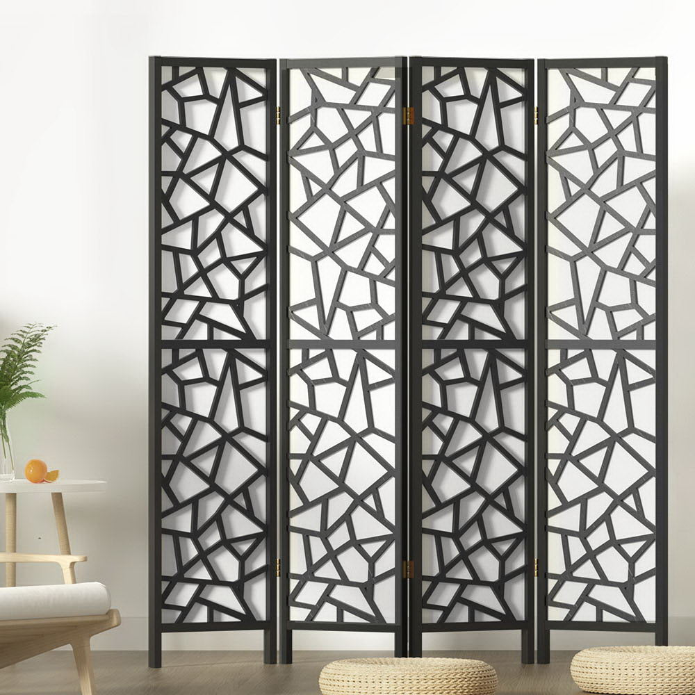 Artiss Clover Room Divider Screen Privacy Wood Dividers Stand 4 Panel Black