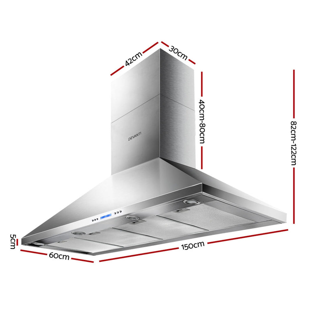 Devanti Range Hood Commercial Rangehood BBQ Hoods Kitchen Alfresco Canopy 1500mm