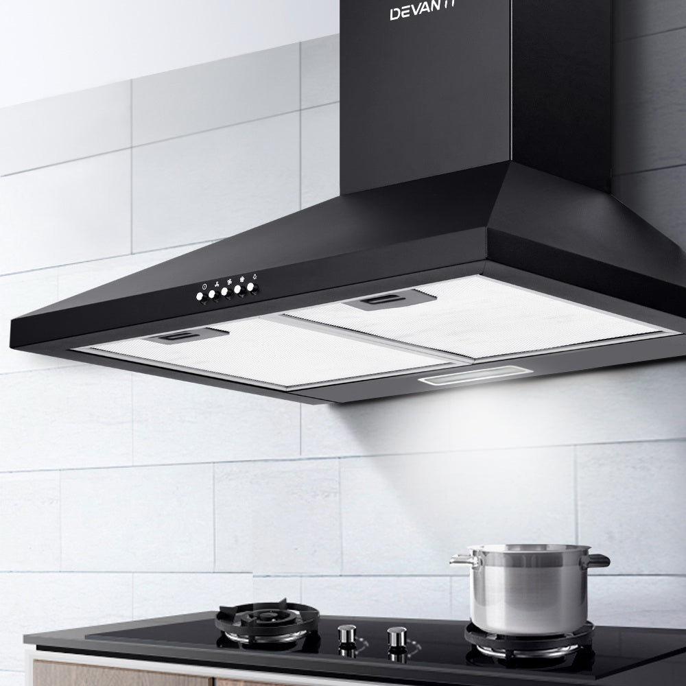 Devanti Pyramid Range Hood Rangehood 600mm 60cm Kitchen Canopy Black