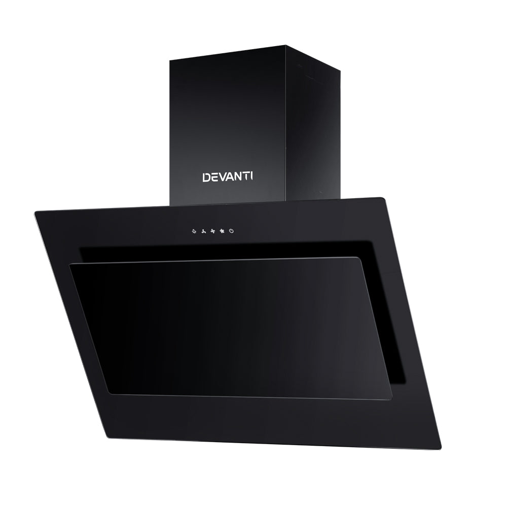 DEVANTI Rangehood 900mm Black Angled Side Draft Range Hood Canopy Glass