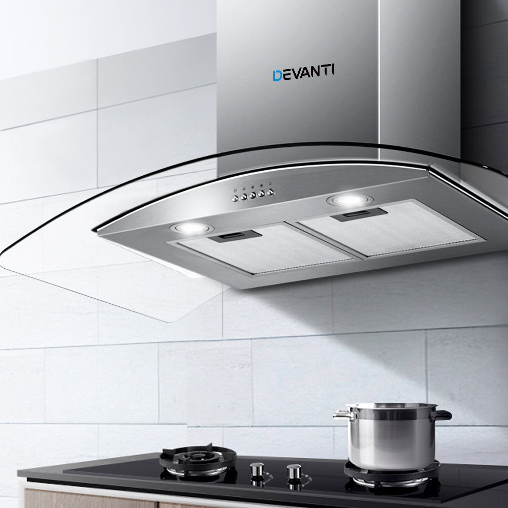 Devanti Range Hood 900mm Rangehood Kitchen Stainless Glass Canopy 90cm