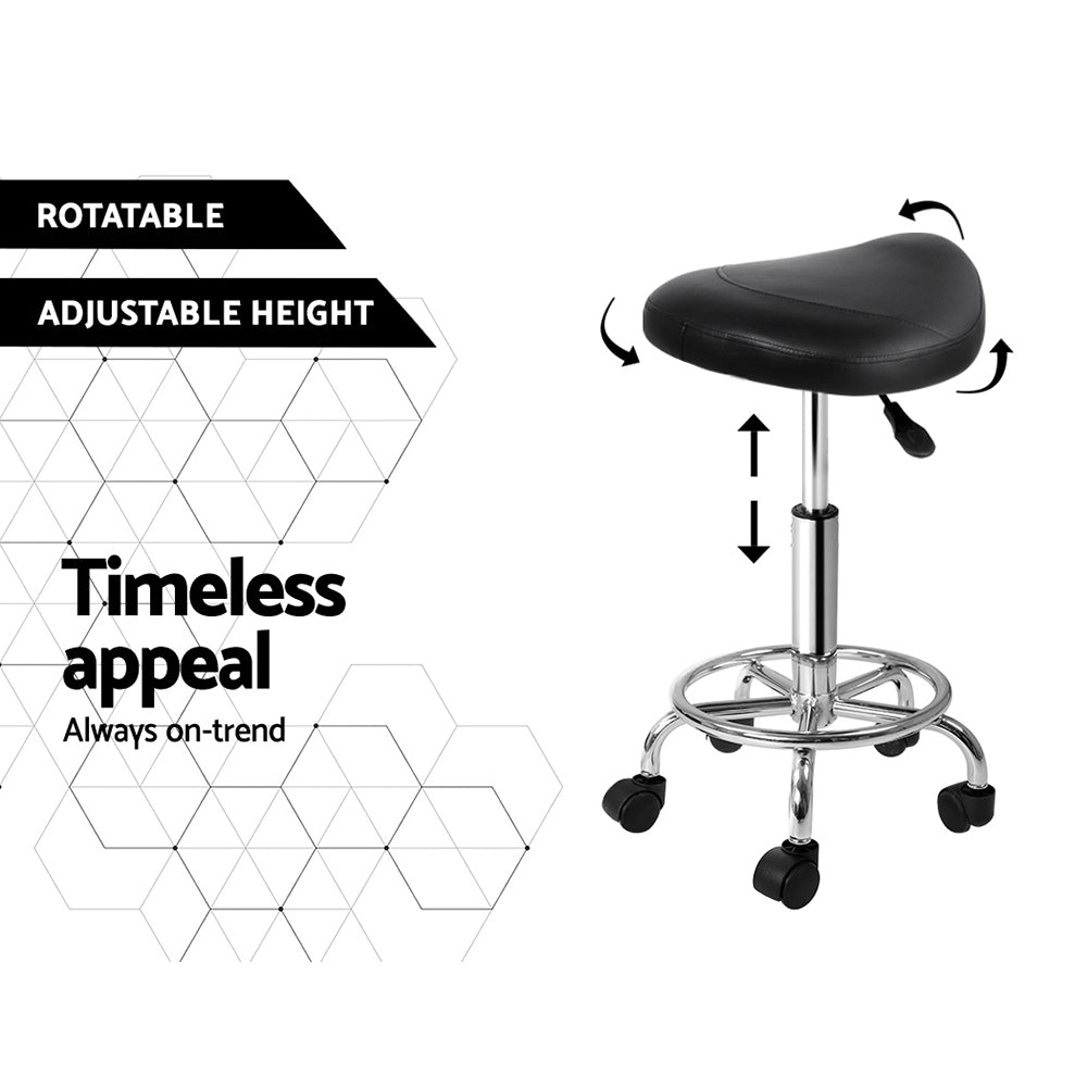 Artiss Saddle Salon Stool Black PU Swivel Barber Hair Dress Chair Hydraulic Lift