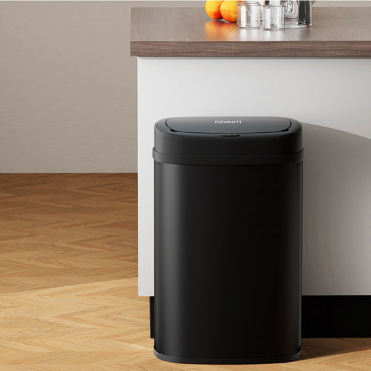 Devanti Sensor Bin 50L Motion Rubbish Trash Can Auto Touch Free Kitchen Black