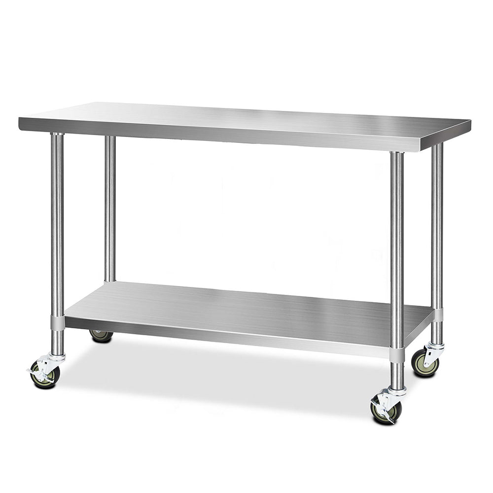 Cefito 304 Stainless Steel Kitchen Benches Work Bench Food Prep Table with Wheels 1524MM x 610MM