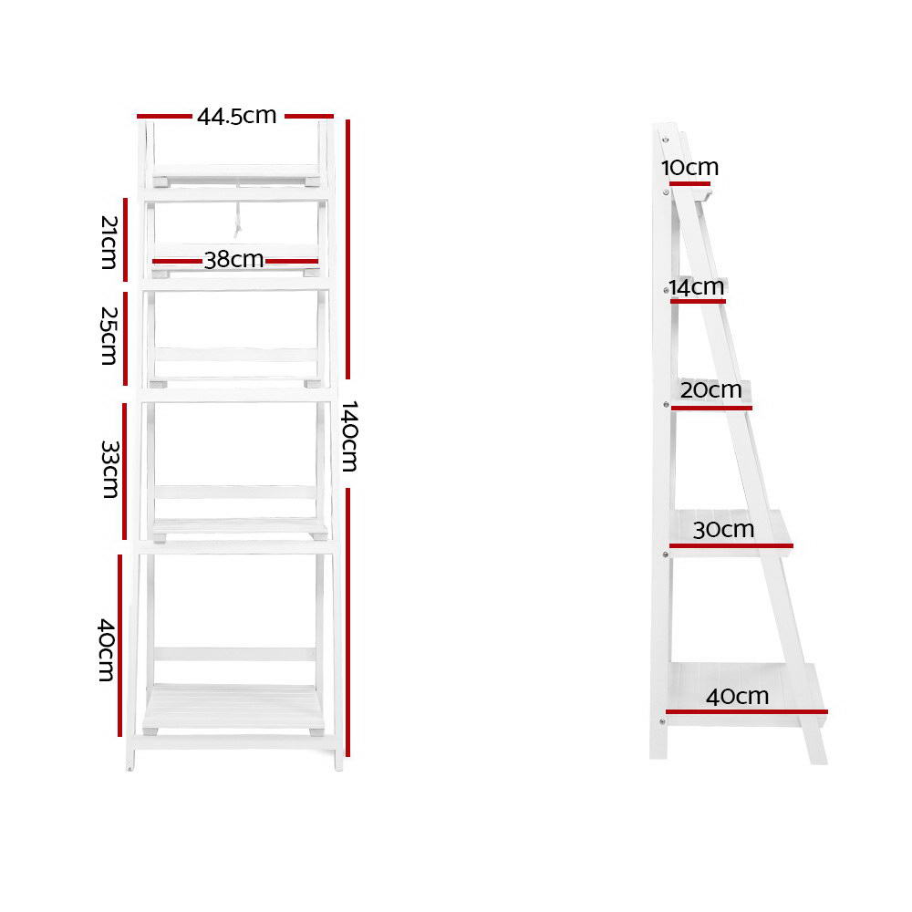 Artiss Display Shelf 5 Tier Wooden Ladder Stand Storage Book Shelves Rack White