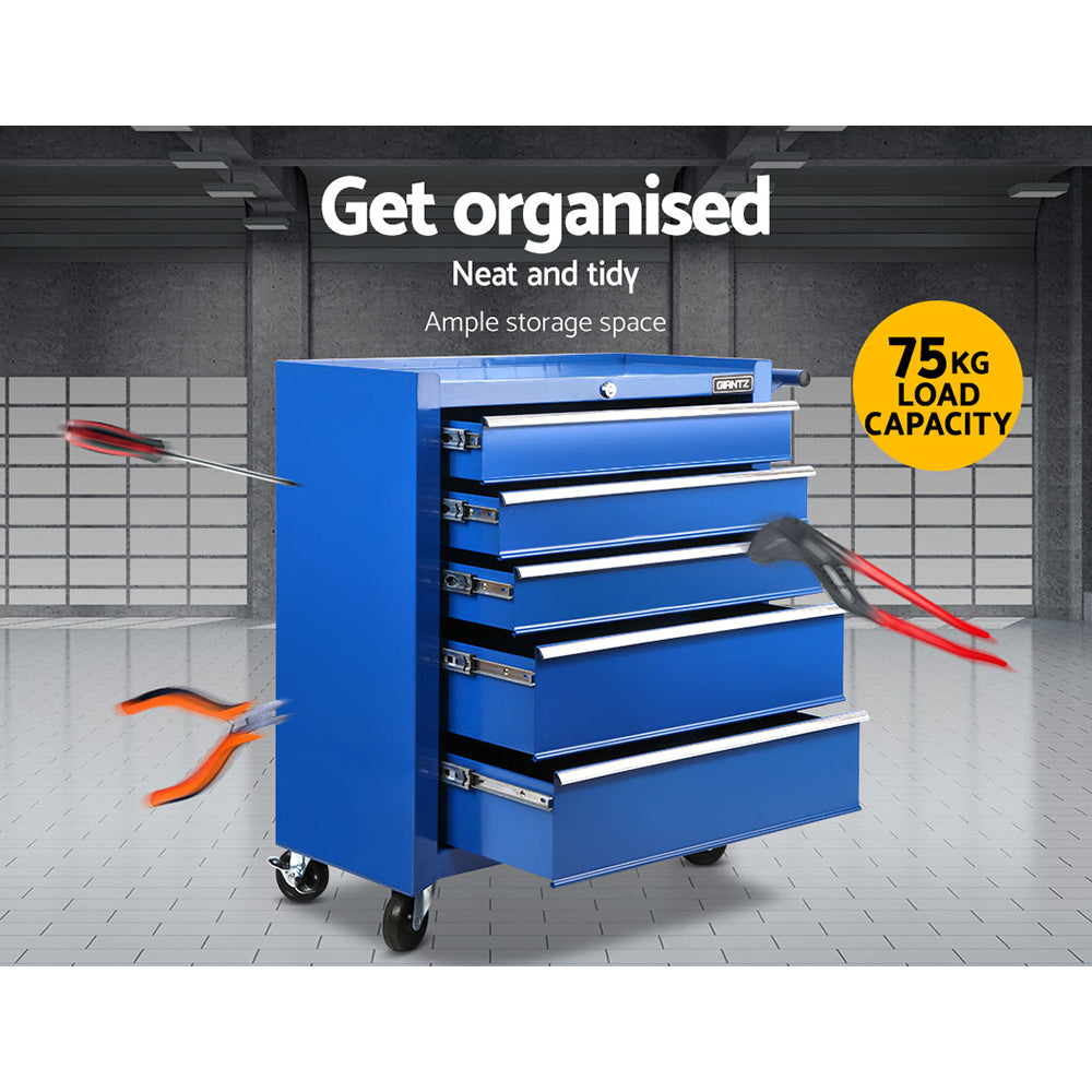 Giantz 5 Drawer Mechanic Tool Box Cabinet Storage Trolley - Blue