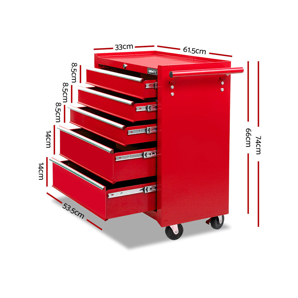 Giantz 5 Drawer Mechanic Tool Box Cabinet Storage Trolley - Red