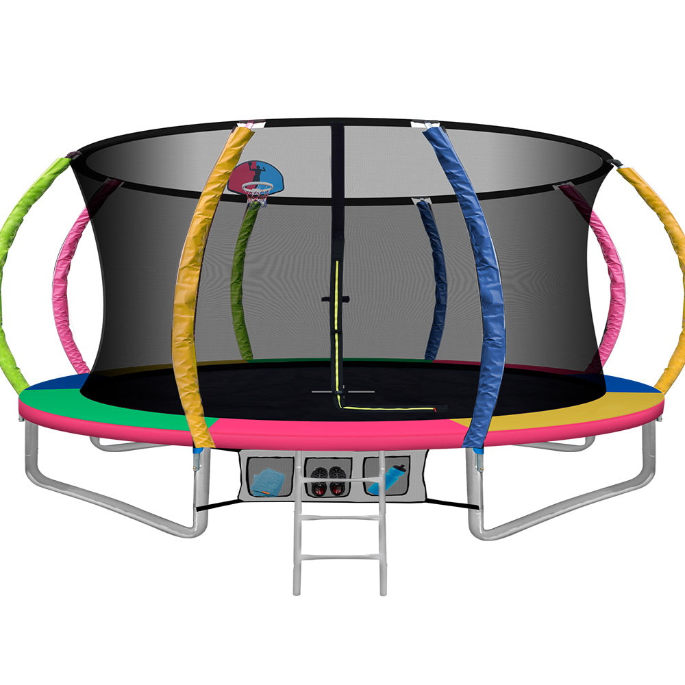 Everfit 14FT Trampoline Round Trampolines With Basketball Hoop Kids Present Gift Enclosure Safety Net Pad Outdoor Multi-coloured