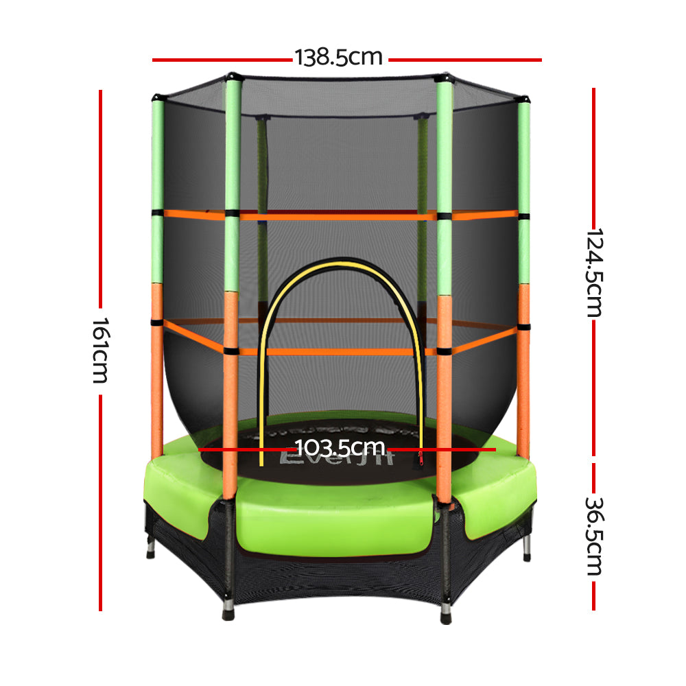 Everfit Trampoline 4.5FT Kids Trampolines Cover Safety Net Pad Ladder Gift Green