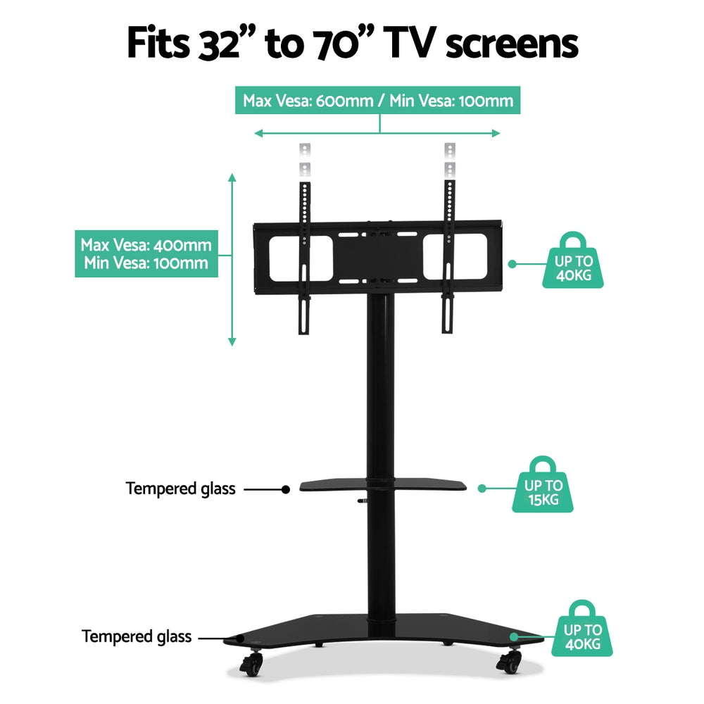 Artiss Floor TV Stand Brakcket Mount Swivel Height Adjustable 32 to 70 Inch Black