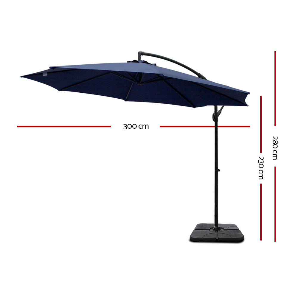 Instahut 3M Umbrella with 50x50cm Base Outdoor Umbrellas Cantilever Sun Stand UV Garden Navy