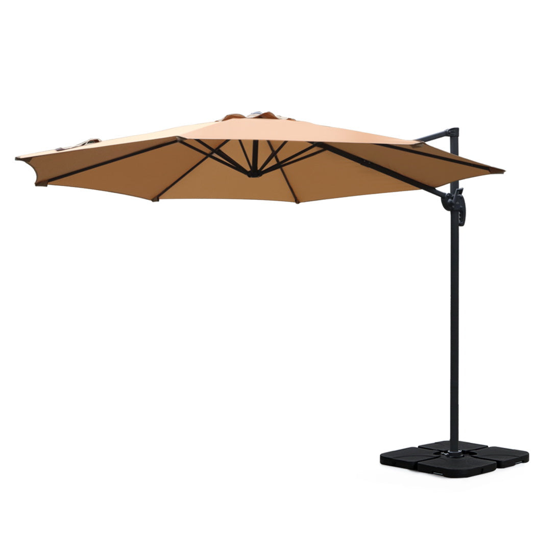 Instahut Outdoor Umbrella 3m Base Cantilever Beach Stand Sun Roma Beige 50cm