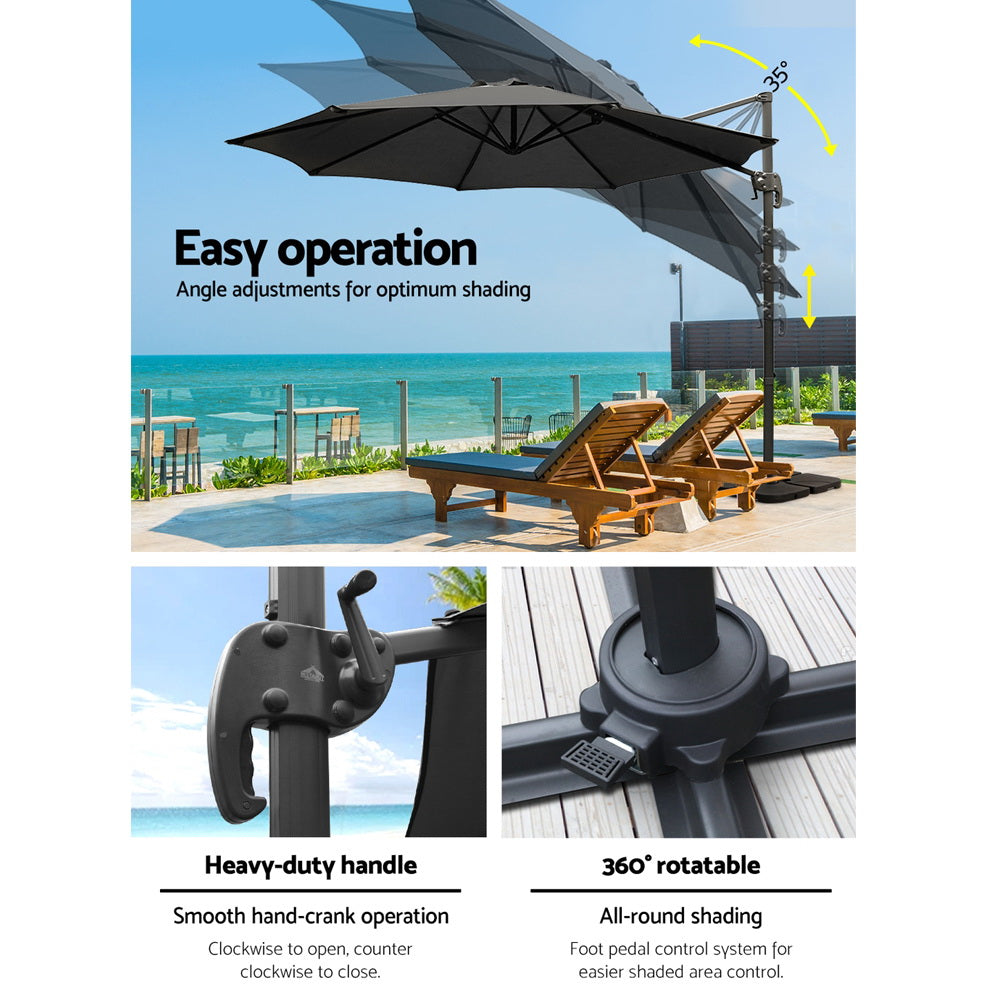 Instahut Outdoor Umbrella 3m Base Cantilever Beach Stand Sun Roma Black 50cm