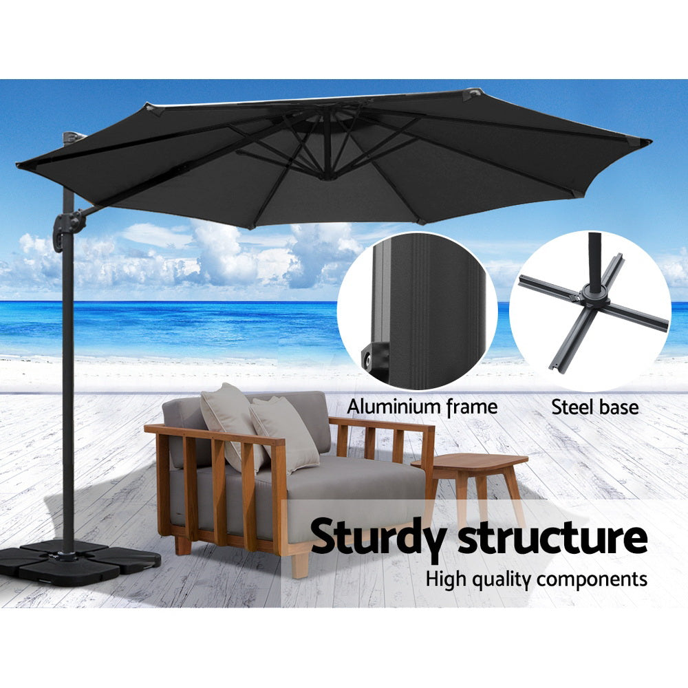 Instahut Outdoor Umbrella 3m Base Cantilever Beach Stand Sun Roma Black 50cm