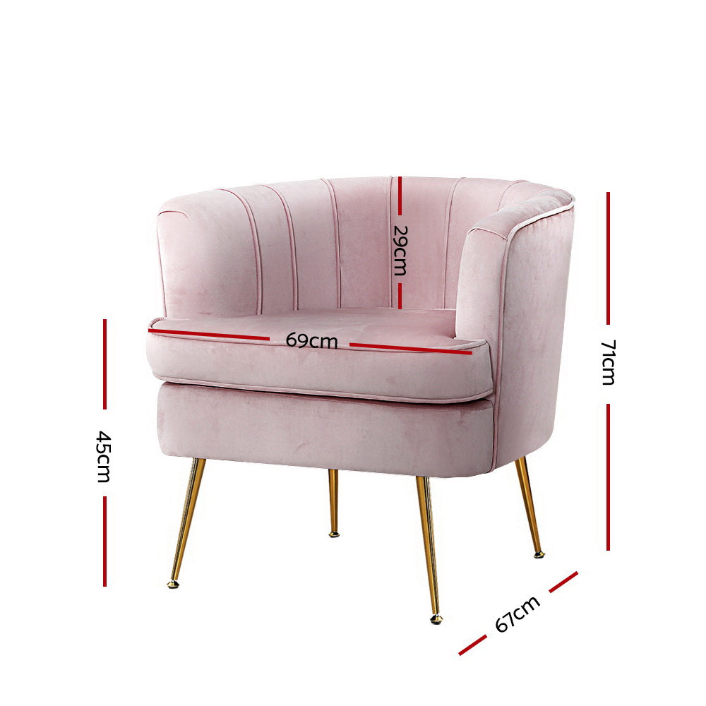 Artiss Armchair Lounge Chair Accent Armchairs Sofa Chairs Velvet Pink Couch