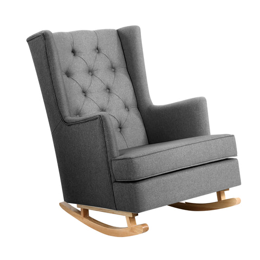 Artiss Rocking Armchair Feeding Chair Linen Fabric Armchairs Lounge Retro Grey