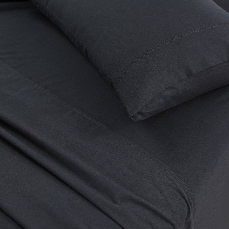 Elan Linen 100% Egyptian Cotton Vintage Washed 500TC Charcoal Double Bed Sheets Set