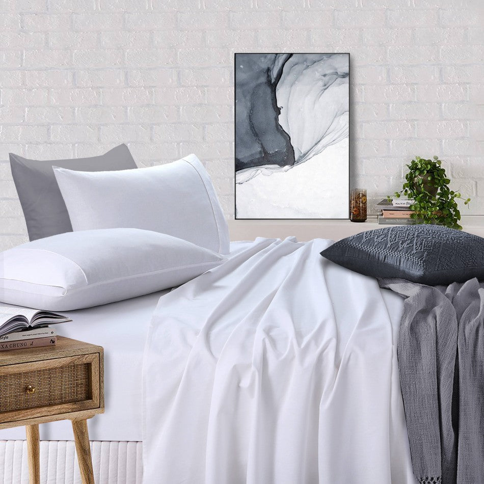 Elan Linen 100% Egyptian Cotton Vintage Washed 500TC White 50 cm deep Mega King Bed Sheets Set