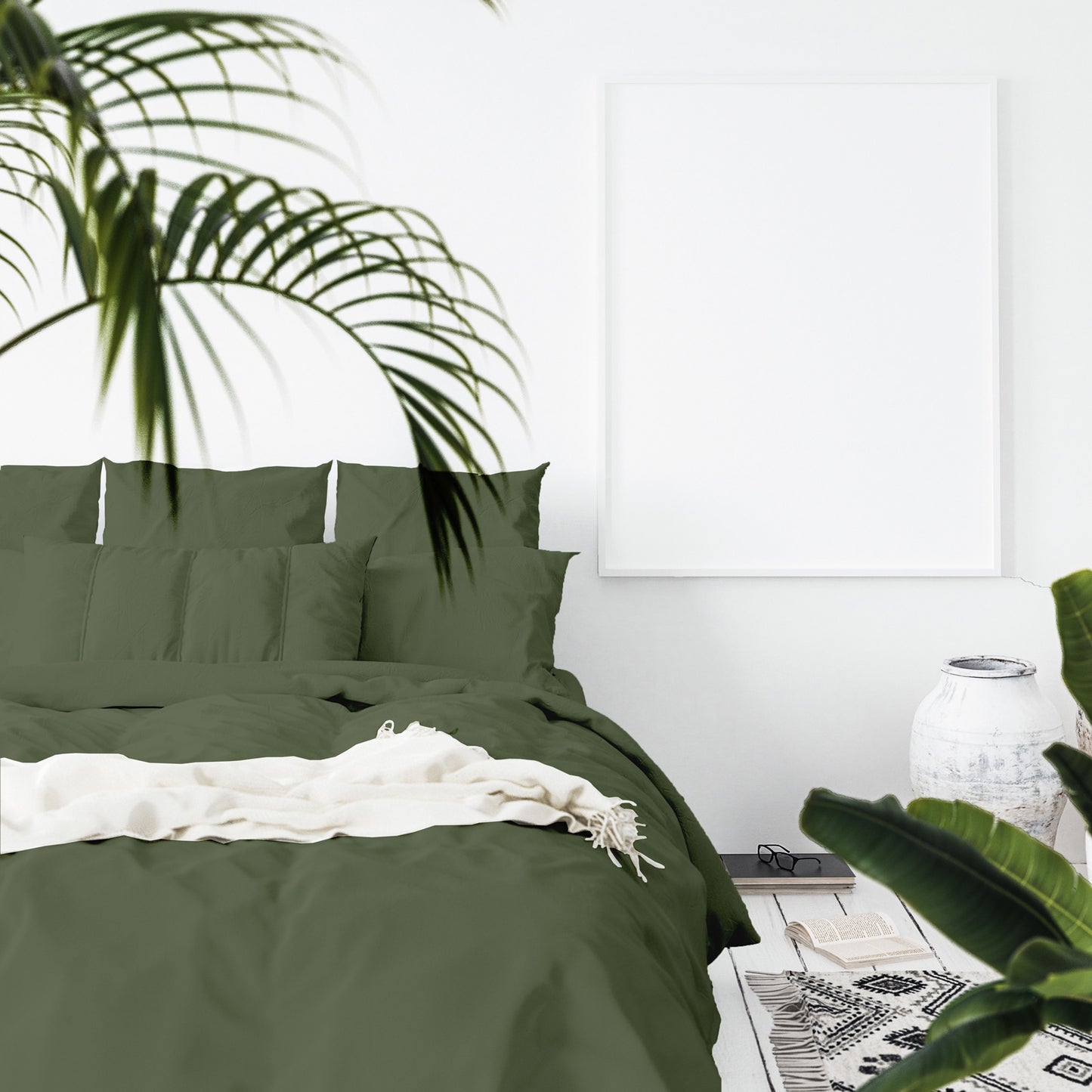 Balmain 1000 Thread Count Hotel Grade Bamboo Cotton Quilt Cover Pillowcases Set - Queen - Olive