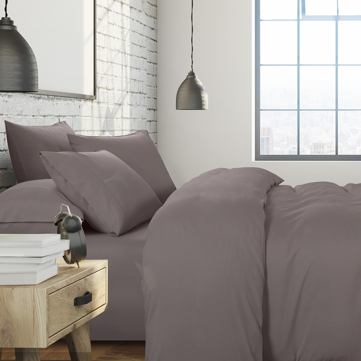 Royal Comfort 1500 Thread Count 6 Piece Cotton Rich Bedroom Collection Set - Queen - Dusk Grey