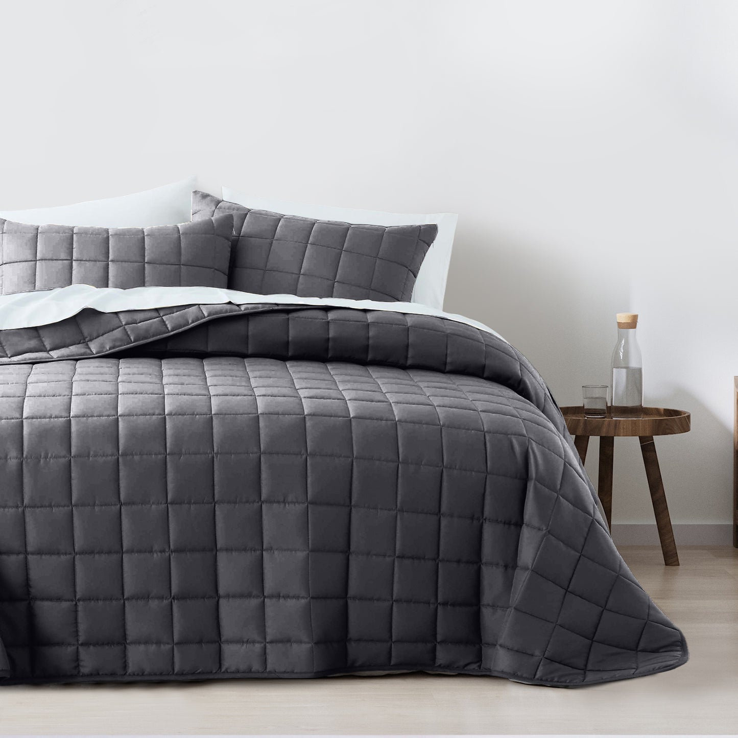 Royal Comfort Coverlet Set Bedspread Soft Touch Easy Care Breathable 3 Piece Set - King - Charcoal