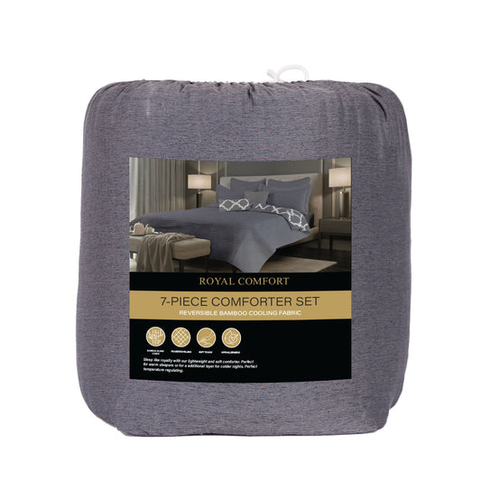 Royal Comfort Bamboo Cooling Reversible 7 Piece Comforter Set Bedspread - Queen - Charcoal