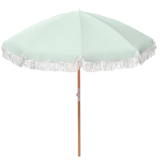 Havana Outdoors Beach Umbrella Portable 2 Metre Fringed Garden Sun Shade Shelter - Sage Green