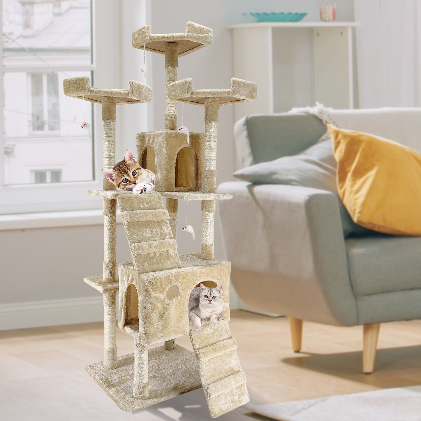 4Paws Cat Tree Scratching Post House Furniture Bed Luxury Plush Play 180cm - Beige