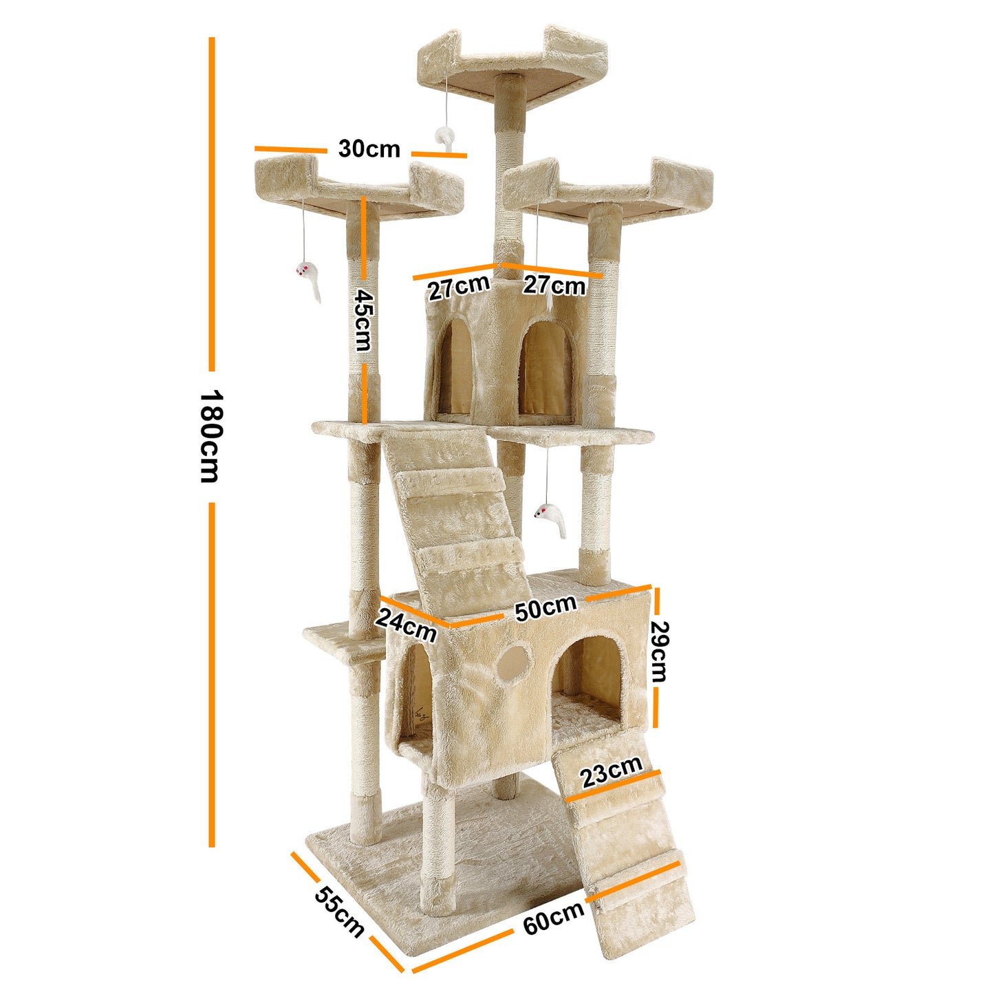 4Paws Cat Tree Scratching Post House Furniture Bed Luxury Plush Play 180cm - Beige