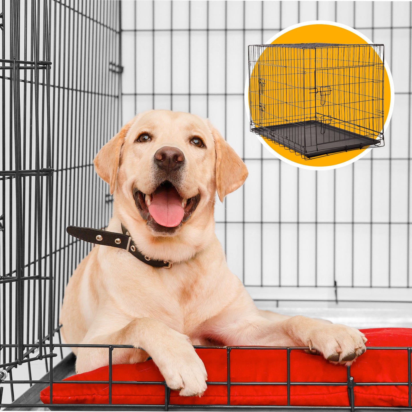 4Paws Dog Cage Pet Crate Cat Puppy Metal Cage ABS Tray Foldable Portable Black - 36" - Black