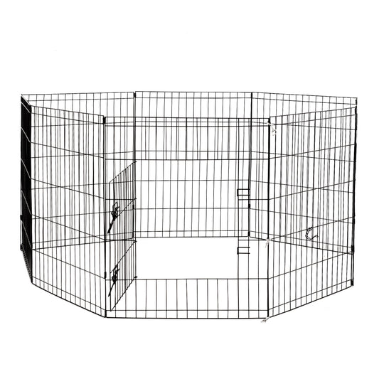 4Paws 8 Panel Playpen Puppy Exercise Fence Cage Enclosure Pets Black All Sizes - 24" - Black