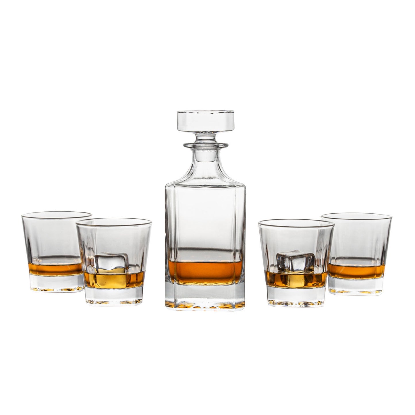 Novare Square Whiskey Decanter Bottle With 4 Whiskey Glasses Set