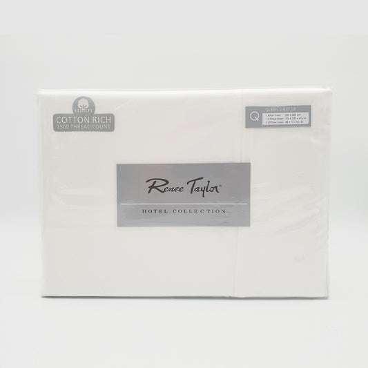 Renee Taylor 1500 Thread Count Pure Soft Cotton Blend Flat & Fitted Sheet Set White King