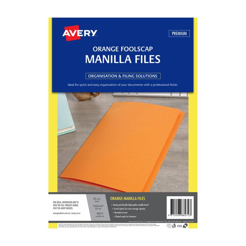 AVERY Manilla Folder Orng FC Pack of 20