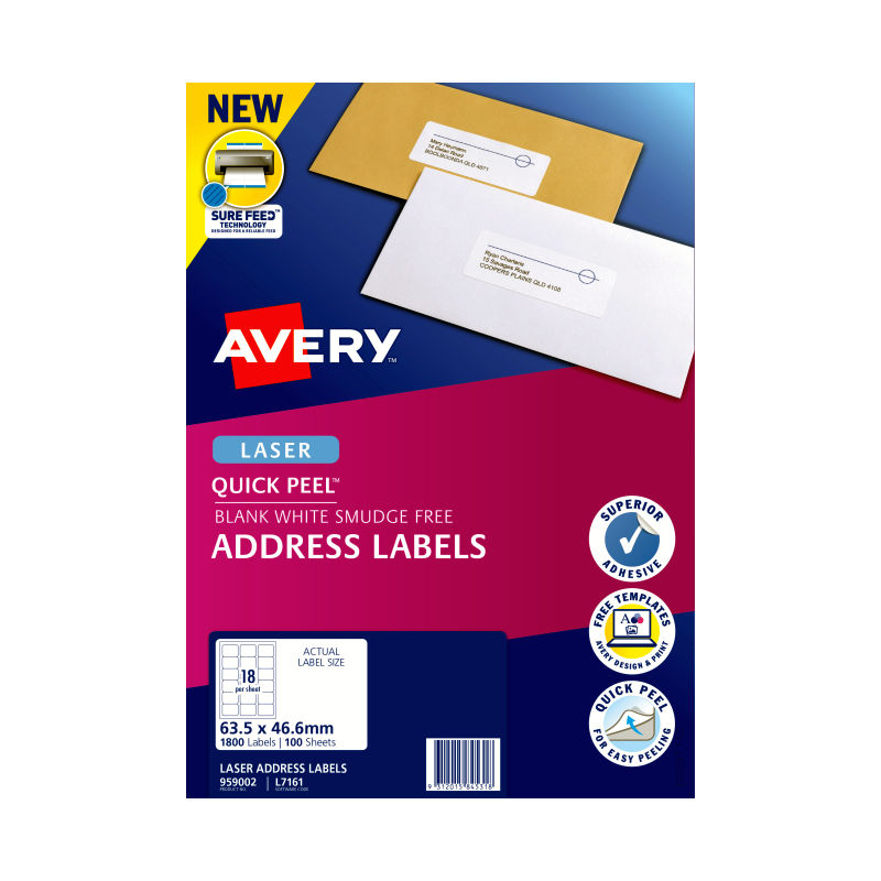 AVERY Laser Label L7161 18Up Pack of 100