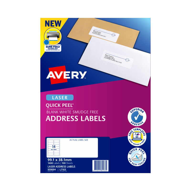 AVERY Laser Label QP L7163 14Up Pack of 100