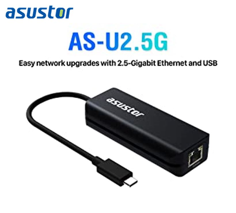 ASUSTOR USB-C 2.5G Ethernet Adapter - Easy Network Upgrade a NAS Laptop Desktop to 2.5xGbE 100Mbs via USB-C for Windows Mac Linux ADM