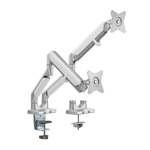 BRATECK Dual Monitors Epic Gas Spring Aluminum Monitor Arm Fit Most 17'-32' Monitors, Up to 9kg per screen VESA 75x75/100x100 Gloss Grey