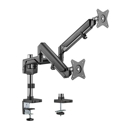 BRATECK Dual Monitors Pole-Mounted Epic Gas Spring Aluminum Monitor Arm Fit Most 17'-32' Monitors, Up to 9kg per screen VESA 75x75/100x100 Space Grey