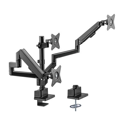 BRATECK Triple Monitor Pole-Mounted Thin Gas Spring Monitor Arm Fit Most 17'-30' Monitors, Up to 7kg per screen VESA 75x75/100x100 Matte Black