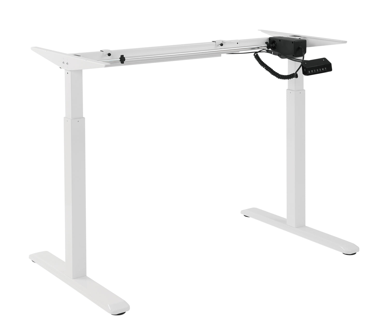 BRATECK 2-Stage Single Motor Electric Sit-Stand Desk Frame with button Control Panel-White Colour (FRAME ONLY); Requires TP18075 for the Board