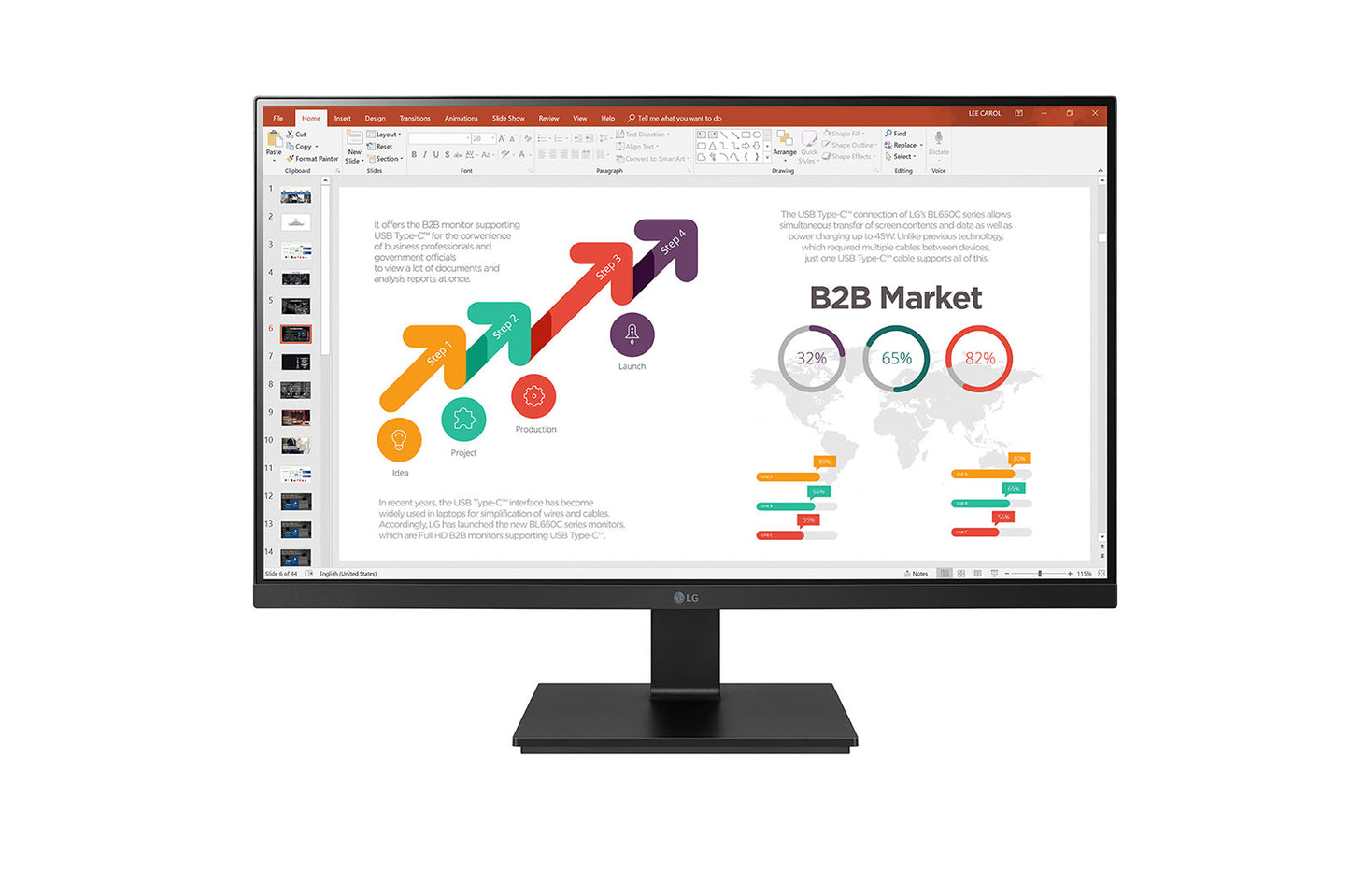 LG 23.8" IPS 5ms Full HD B2B Monitor - HDMI/VGA Tilt VESA100mm USB, USB-C