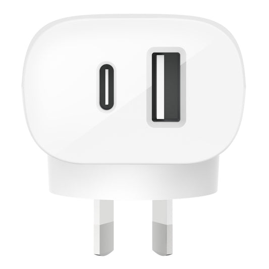 BELKIN BOOST CHARGE Dual Wall Charger with PPS 37W - White (WCB007auWH), Two device charging: USB C + USB A can charge two phones at the same time