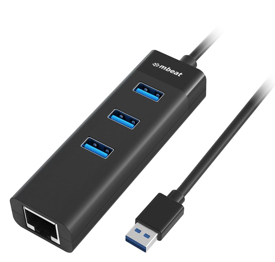 MBEAT 3-Port USB 3.0 Hub & Gigabit Ethernet - Black