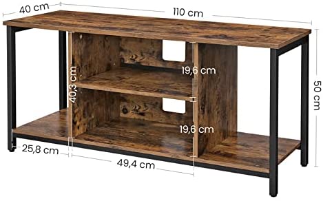 TV Console Unit with Open Storage Rustic Brown and Black Industrial